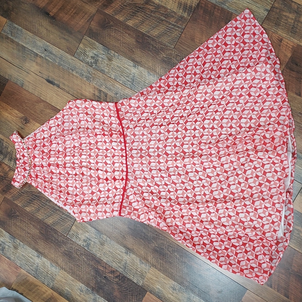 Sleeveless Halter Pink Geometric Fit & Flare Dress Size 12